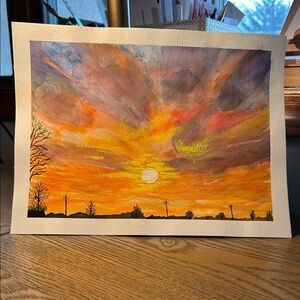 Sunset Landscape Watercolor Art Print